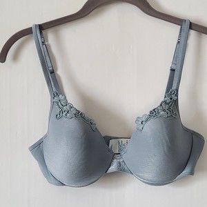 Olga Padded Underwire Bra Size 34C Blueish Gray Lace Trim Satin Style 33156